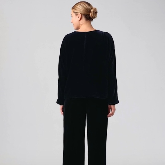 Eileen Fisher Silk Velvet V-Neck Long Dolman Sleeve Boxy Top - Picture 2 of 10